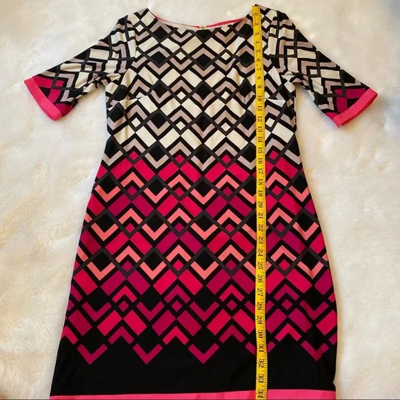 ELIZA J | HOT PINK CHEVRON SHIFT DRESS SZ 8 - Picture 12 of 14
